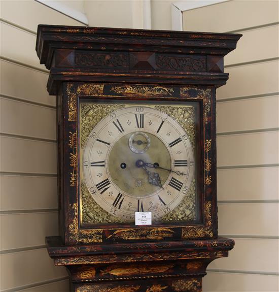 Anthony Lynch of Newbury. An early 18th century japanned eight day longcase clock, H.6ft 6in.